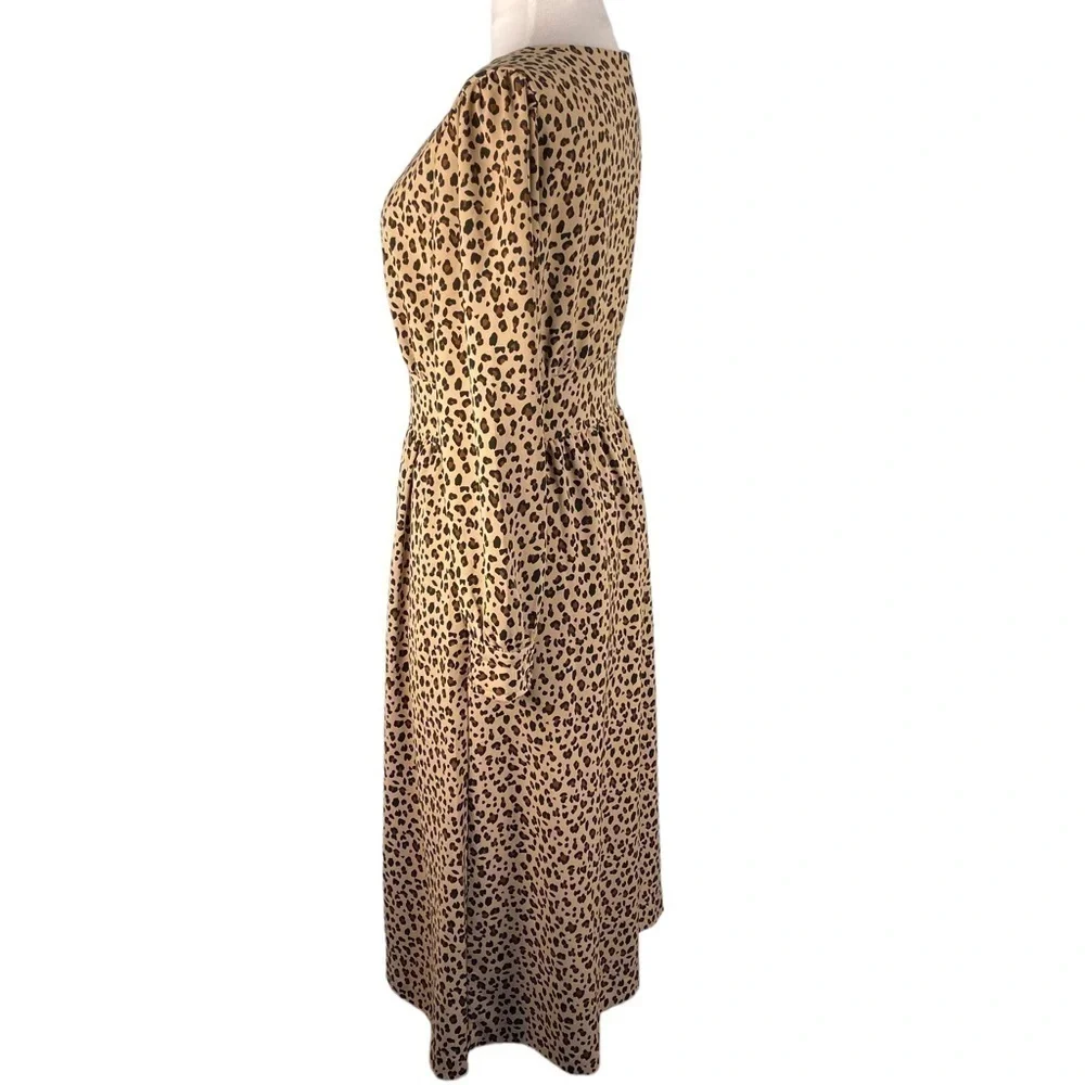 J Crew Button Down A Line Midi Dress in Leopard Print - Picture 8 of 11